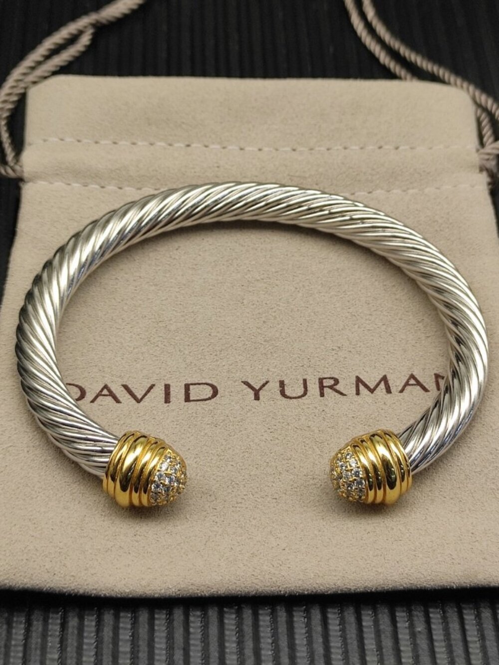 David Yurman 7mm Half-Diamond Gold Head Bracelet